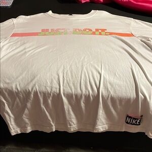 Nike White Tee with Colorful 'Just Do It' Design!
